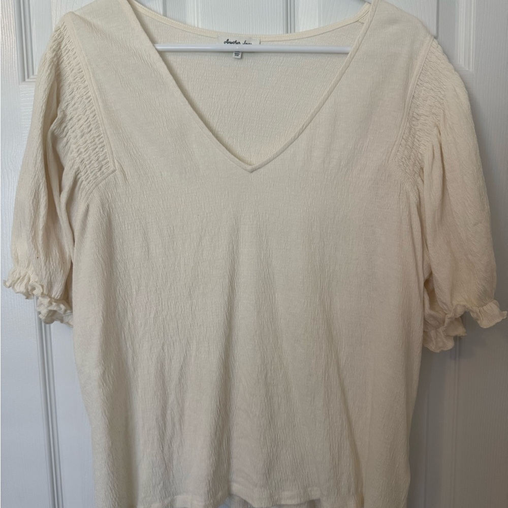 Another Love Tan Smocked Ruffled Blouse
